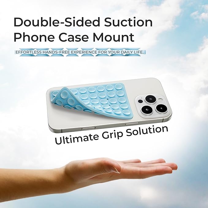 SUCKY Silicone Suction Phone Case Adhesive Mount - Anti-Slip Holder, Hands-Free Fidget Toy, Phone Accessory for iPhone and Android (Deep Black, Double V2)
