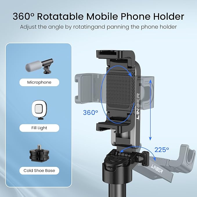 Mini Tripod with Dual Fill Lights, Portable Selfie Stick with Wireless Remote, Pocket Size Phone Tripod with Cold Shoe for iPhone/Android, Vlogging & Live Streaming（Black）