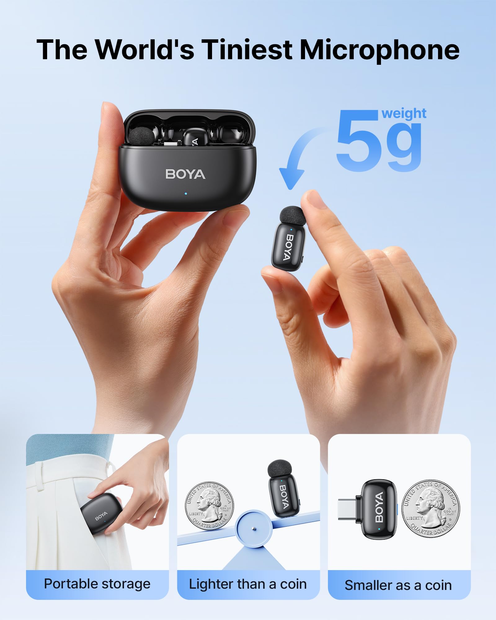 BOYA mini 2 Wireless Lavalier Microphone for iPhone 5-17 & Android Phone