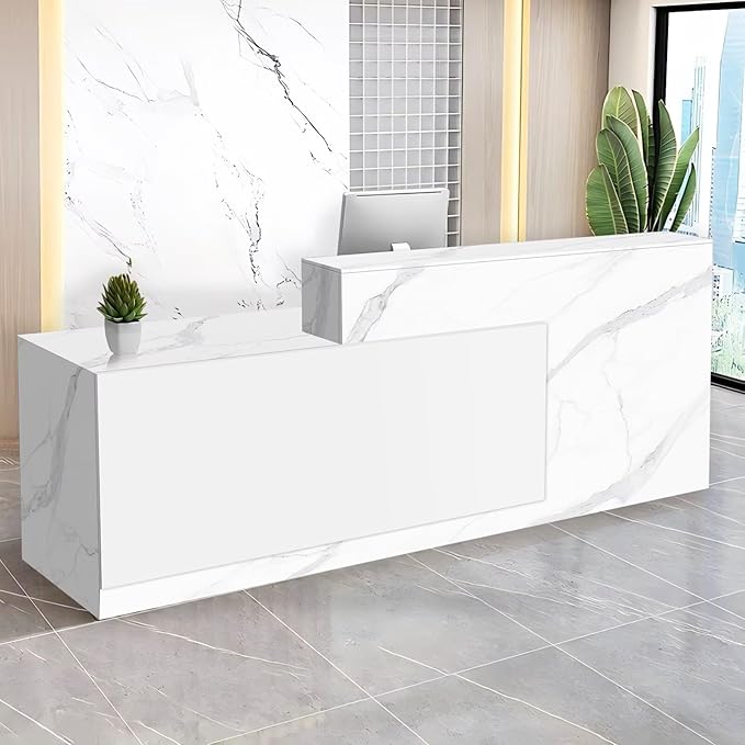 Reception Desk with Counter Modern Checkout Counter with Lockable Drawer Keyboard Tray Receptionist Desk for Office Salon Reception Table K Left 79inch/200cm