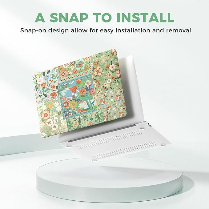 iCasso for MacBook Air 13 inch Case 2020 2019 2018 Release A2337 M1 A2179 A1932, Flower Hard Shell Protective Case for MacBook Air 13.3 inch + Keyboard Cover + Screen Film, Green Flower
