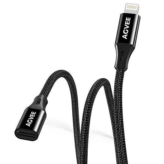 AGVEE 2 Pack 4 inch Lightning Extension Cable, Braided Female to Male Extender Full Function Cord Compatible with iPhone iPad, Data Sync Video Audio & Charging Connector Adapter, Black
