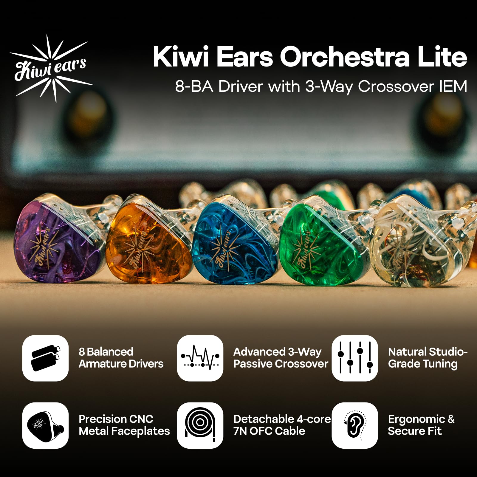 HIFIXAUDIO Kiwi Ears Orchestra Lite in Ear Monitor, Custom 8BA HiFi Earphone, Studio Monitor Headphone, Wired Earbuds with Detachable OFC Cable, Handcrafts Faceplate for Audiophile Musician (Blue)