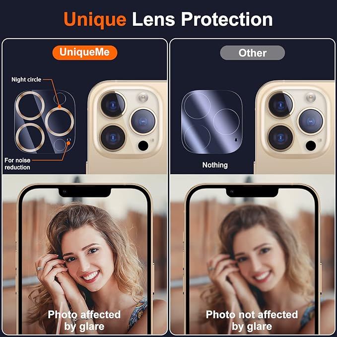 UniqueMe [ 3 Pack] Compatible with iPhone 12 Pro Max 6.7" Camera Lens Protector Tempered Glass,[Case Friendly][New version][Scratch-Resistant][Easy Installation] -Golden