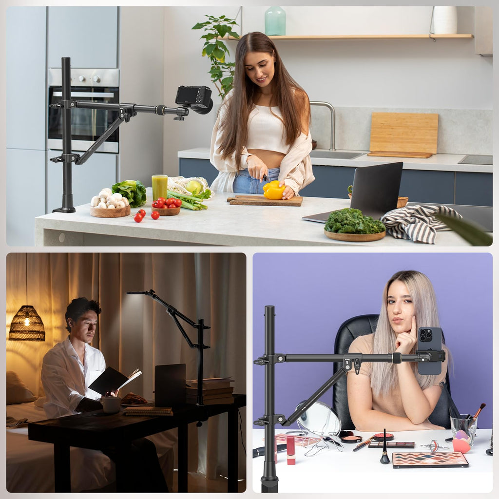 SMALLRIG Triangle Camera Desk Mount, Overhead Desk Clamp Phone Mount