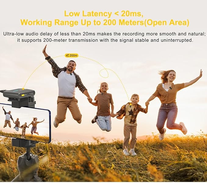 7RYMS iRay DW40 Wireless Lavalier Microphone with Four Transmitters One Charging Case Support AI Denoise, 48kHz/24bit Recording for Video Vlog, Interview, Live Streaming, Podcasting-White