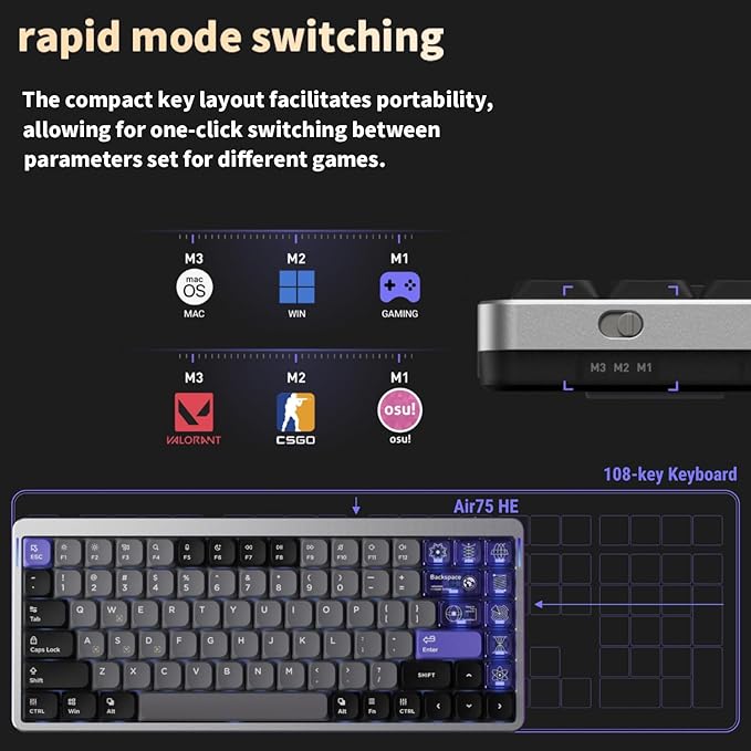 nuphy Air75 HE Rapid Trigger Wired Custom Magnetic Gaming Keyboard,RGB HotSwap, 84 Keys 75% Layout Adjustable Actuation Esports Low-Profile Hall Effect Keyboard (Magnetic Jade Switch)