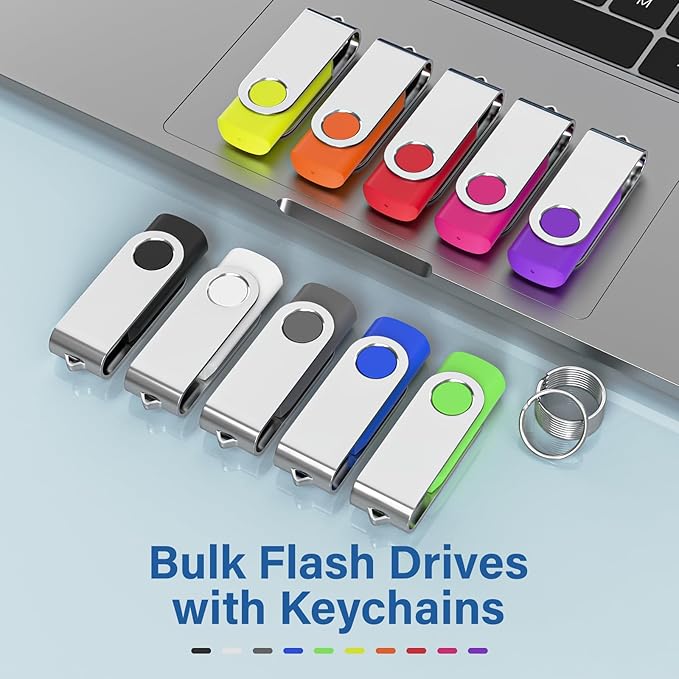 Flash Drives 16GB 20 Pack with Keychains, Swivel USB 2.0 Thumb Drives Bulk USB Drive Memory Stick Date Storage Pack (Mixcolors)