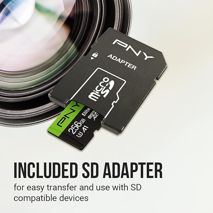PNY 256GB Elite-X Class 10 U3 V30 microSDXC Flash Memory Card - 100MB/s, Class 10, U3, V30, A1, 4K UHD, Full HD, UHS-I, Micro SD