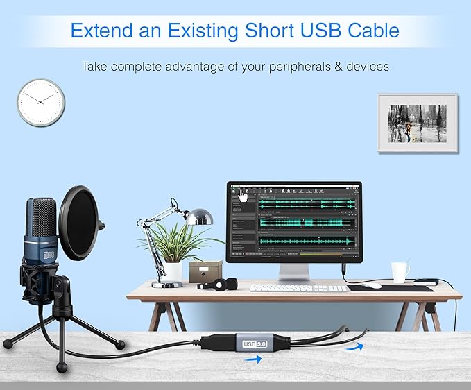 BlueRigger USB 3.0 Extension Cable (25FT, Active, 5 Gbps, Type A Male to Female Adapter Cord) - Long USB Repeater Extender for VR Headset, Printer, Hard Drive, Flash Drive, Keyboard, Mouse, Xbox