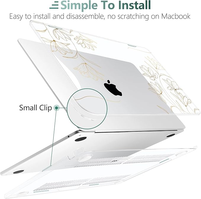 TWOLSKOO for M4 MacBook Air 13.6 inch Case 2025-2022 Release M4 A3240 M3 A3113 M2 A2681, Plastic Hard Shell & Screen Protector & Keyboard Cover & Trackpad Film, Florals X449