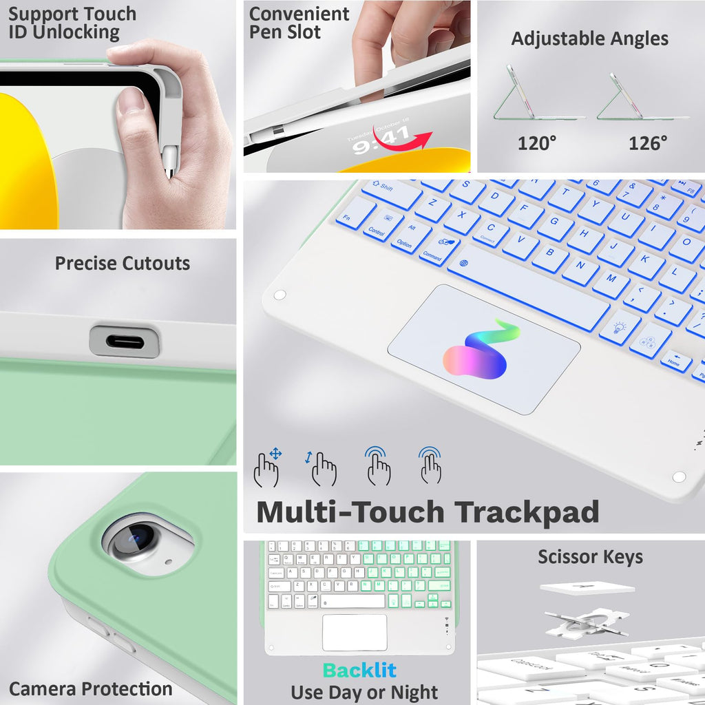 MoKo Touch Keyboard Case for iPad (A16) 11th/10th Gen, Green