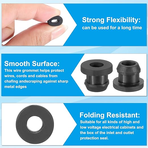 PATIKIL 8mm / 5/16 Inch Drill Hole,1/4 Inch ID Rubber Grommets, 15Pcs Top Hat Grommet for Wiring Eyelet Ring Gasket Automotive Firewall Cable Hole Plugs Wires Protection, Black