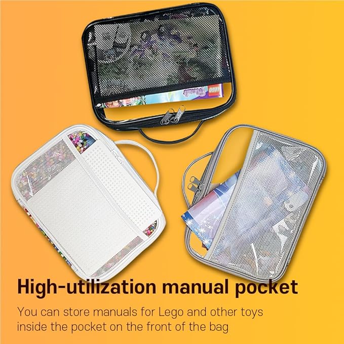 holay 4 Packs PVC Zippered Blocks Set, Toy, Clay, Board game Storage Organizer Case (Name Tag, Manual Pocket) (Black, Small, Large)
