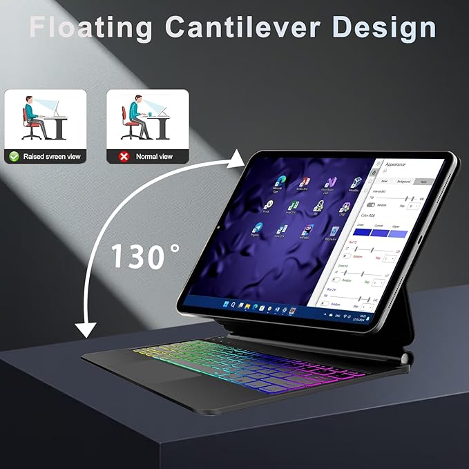 Magic Keyboard Case for Samsung Galaxy Tab S10+ Plus/S9+ Plus/S9 FE+ Plus/S8+ Plus/S7+ Plus/S7 FE 12.4 Inch, Rainbow Color Backlit Keyboard - Multi-Touch Trackpad - Floating Cantilever Stand, Black