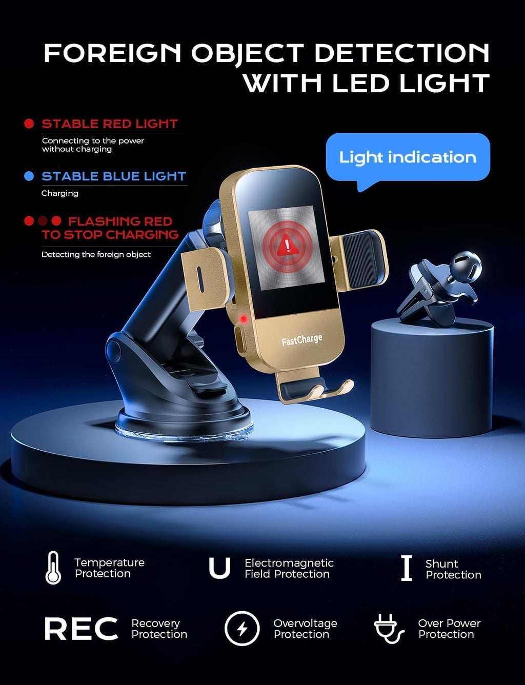 CHGeek Wireless Car Charger, 15W Fast Charging Auto Clamping Car Charger Phone Mount Phone Holder fit for iPhone 15 14 13 12 11 Pro Max Xs, Samsung Galaxy S24 Ultra S23 S22 S21, S20, S10+, Golden