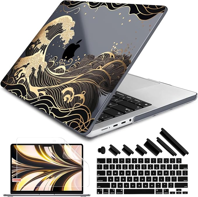 DONGKE for M4 MacBook Pro 16 Inch Case 2024 2023 2021 A3403 A3186 M3 A2991 M2 A2780 M1 A2485 Pro/Max Chip, Plastic Hard Shell Case & Keyboard Cover for Mac Pro 16 with Touch ID, Golden Wave