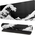 Japanese Sea Wave Large Mouse Pad, Abstract Black Gaming Mousepad, Extended Kanagawa Mat Desk Pad, 3mm Thick Long Non-Slip Rubber Base Mice Pad for Office and Home, 31.5x11.8 Inch