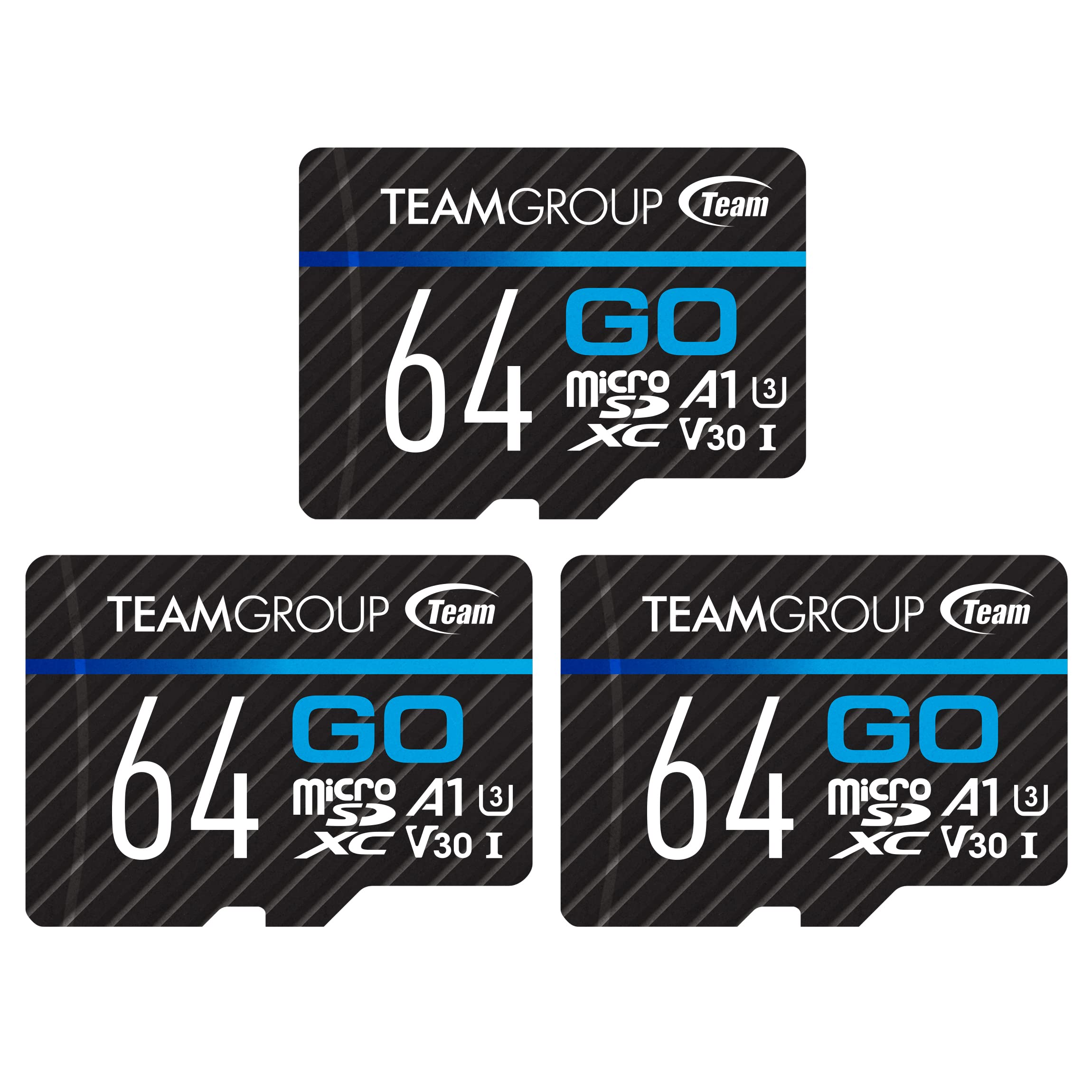 TEAMGROUP GO Card 64GB x 3 Pack MicroSDXC UHS-I U3 V30 4K for Action Cameras & Drone High Speed Flash Memory Card with Adapter for Outdoor Sports&Vlog, 4K Shooting,GoPro&Insta360&DJI TGUSDX64GU362