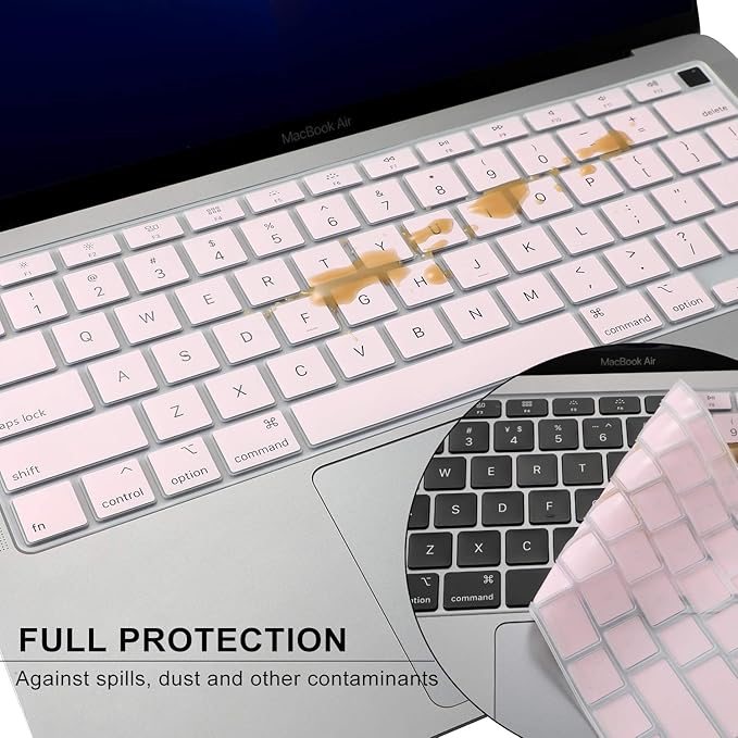 Allinside Silicone Keyboard Cover for New MacBook Air 13 inch A2179 Released in 2020 with Touch ID and Retina Display US Version, Light Pink