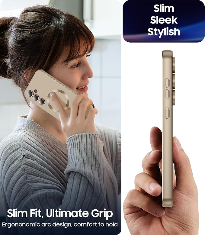 Magnetic for Samsung Galaxy S24 FE Case [Compatible with MagSafe][Built-in Camera Lens Protector] Slim Soft Silicone Bumper Shockproof Metallic Luster Phone Cover (Gold)