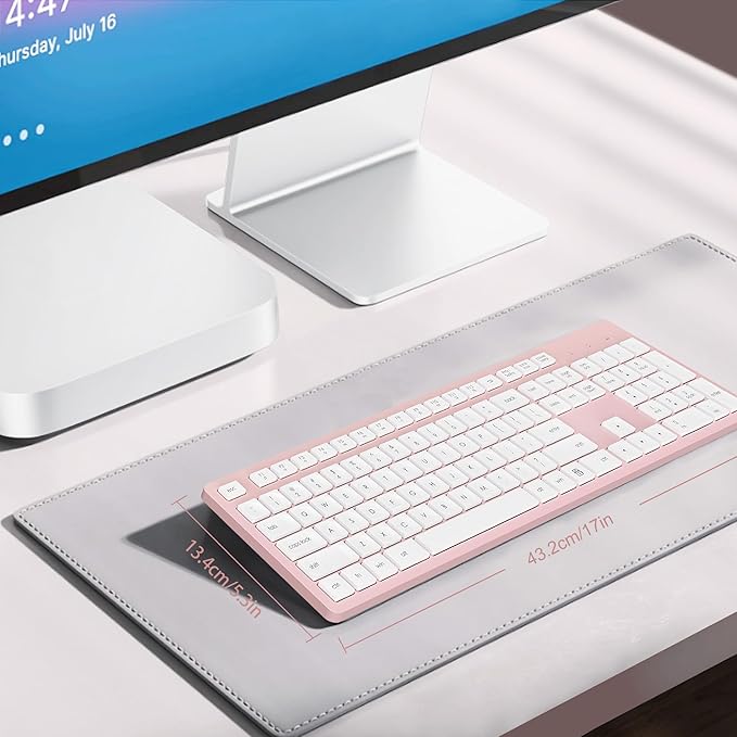 LeadsaiL Pink Wireless Keyboard, 2.4GHz Full-Sized Ergonomic Computer Keyboard, Cordless Noiseless Keyboard,12 FN Shortcuts for Windows MacOS Laptop Computer