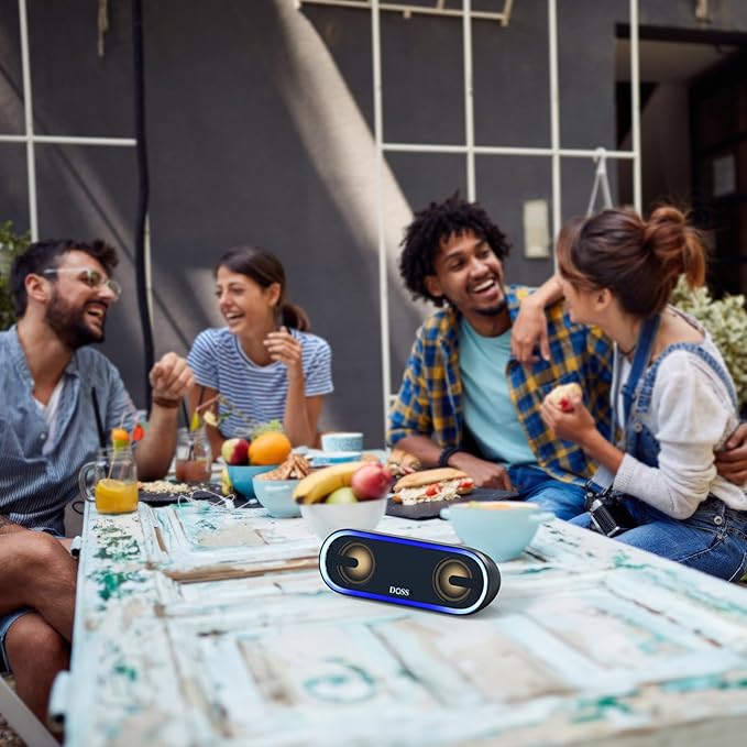 DOSS SoundBox Pro+ P300 Bluetooth Speaker with 40W Stereo Sound, Extra Bass, IPX6 Waterproof, TWS Pairing, Diverse Lights Show, 20H Playtime, Portable for Party, Camping, Beach - Pink