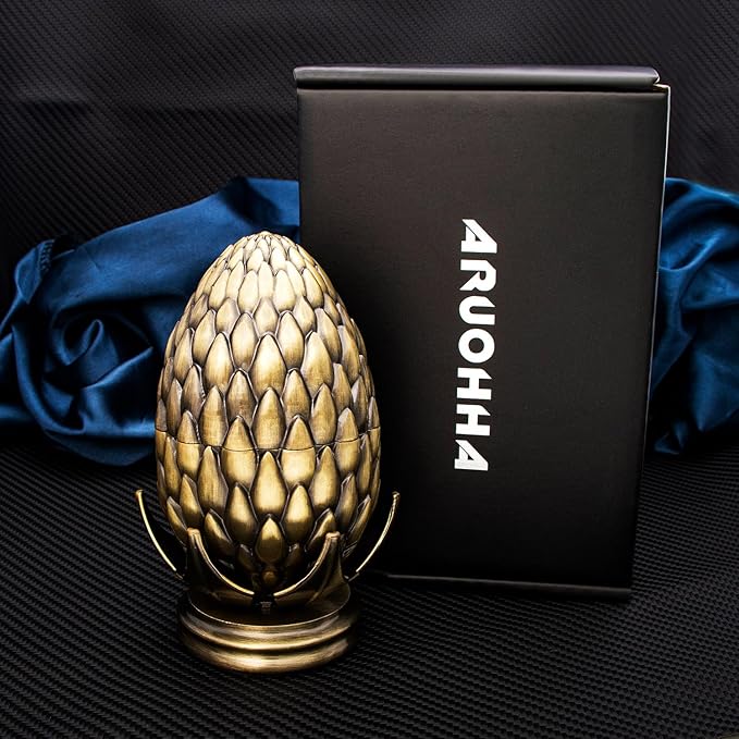 ARUOHHA DND Metal Dice Bronze Dragon Egg Dice with Rotating Dragon Egg Shell, Role Playing Game RPG Polyhedral D and D Dice Set D20 D12 D10 D8 D6 D4