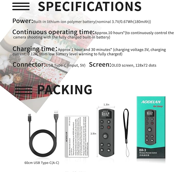 Remote Control for Sony Camera,USB-C Rechargeable Wireless Shutter Release with OLED Screen for ZV-1, ZV-E10,ZV-1F, A6100, A6400, A6700,A7IV,RX100 VII,A9,A9 II,Replace RMT-P1BT (Black)