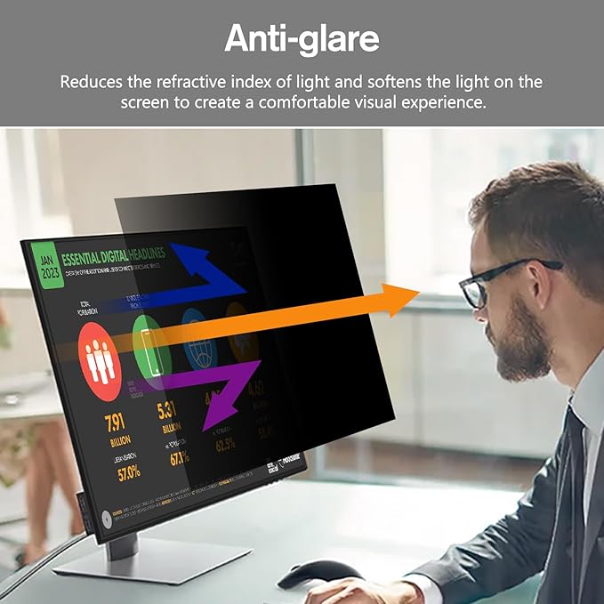 BERSEM 28 Inch Monitor Computer Privacy Screen Filter for 16:9 Ratio Removable Monitor Anti-Glare & Privacy Filters for 28 Inch, Anti Blue Light, Anti-Spy, Anti-Scratch, UV-Blocking