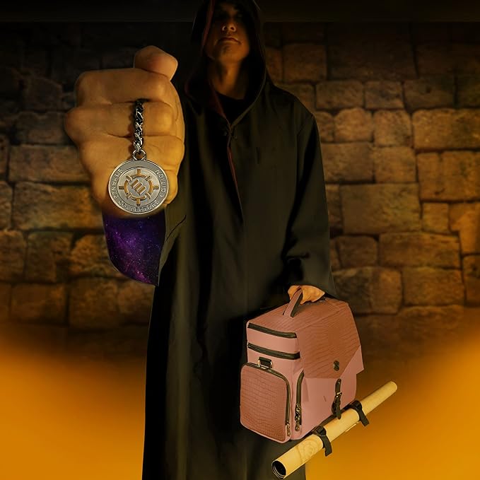ENHANCE Collector's Edition RPG Adventurer's DnD Bag - Dragon Hide Exterior Travel RPG Bag with Tabletop Miniatures Storage Vault, Mat Holder, DnD Dice & Token Pockets, Fits 4-8 Books (Dragon Pink)