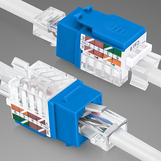 Everest 45° Angled RJ45 Cat6A Keystone Jacks 50-Pack in Blue - Slim Profile Female RJ45 Connectors - Cat 6A Keystone Jack - Compatible with 45° Angled Speed Termination Tool - 45Term (B0BL3GS7ZY)