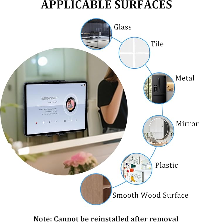 OHLPRO Tablet Wall Mount Holder for iPad, 360° Adjustable Swivel No-Drill 3M Adhesive Stand for Kitchen Compatible with 5-13 Inch Smartphones iPads Samsung Tab Fire HD Kindle & More Devices