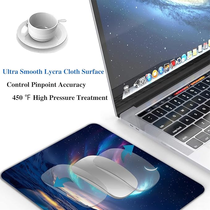 Night Sky Aurora Mountains Mouse Pads for Desk, Portable Wireless Computer Mouse pad Small Design with Women, Non-Slip Rubber Base Laptop Mousepad 9.5" x 7.9" Smooth Surface for Office & Travel