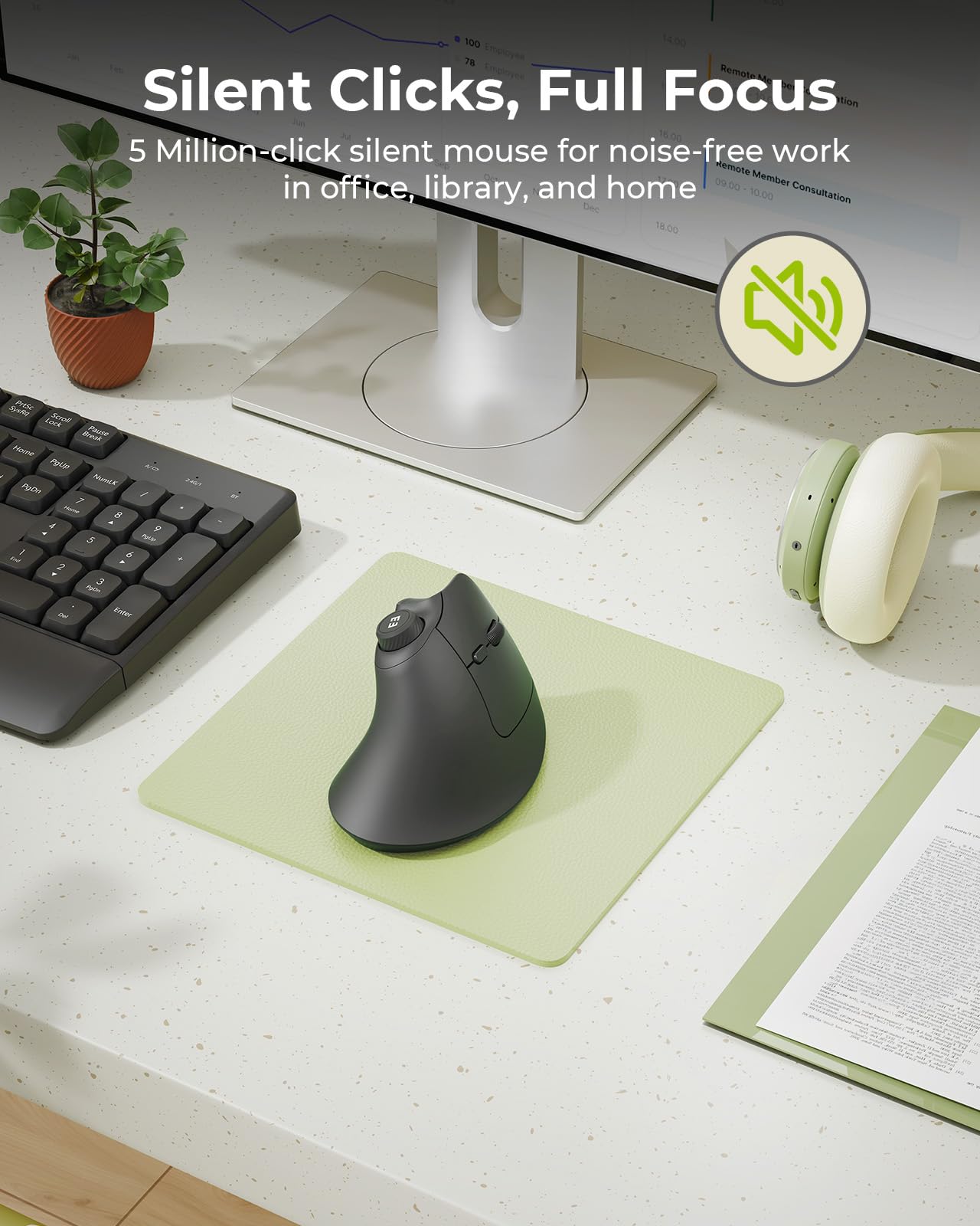 seenda Ergonomic Mouse Wireless, MOU-302 Bluetooth Vertical Mice Silent