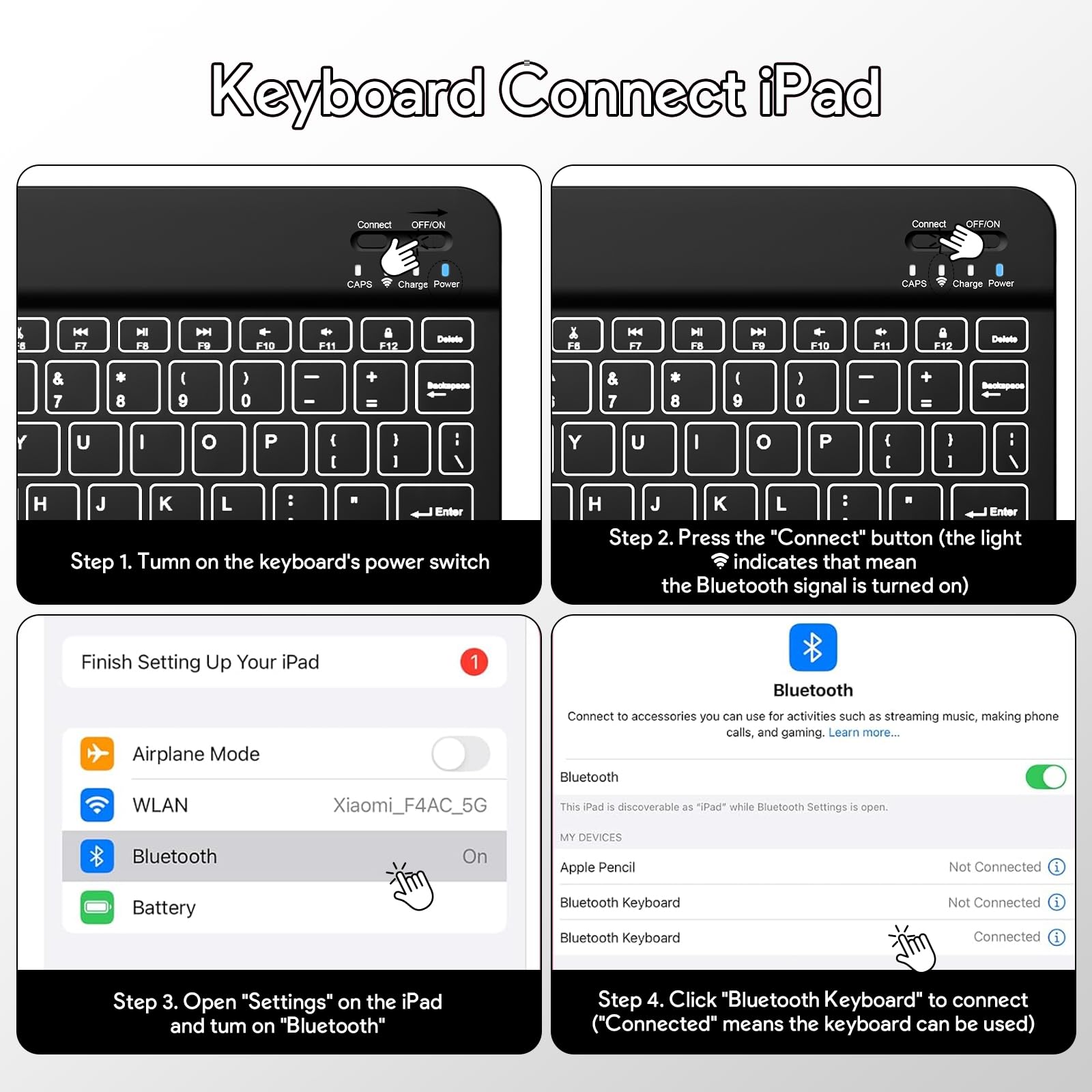 YBING for iPad A16 Case with Keyboard 11th &10th Generation, 360 Rotation Magnetic Cover with 7-Color Backlit Wireless Detachable Keypad with Pencil Holder for iPad 11th 2025/10 Gen 10.9" 2022 (Black)