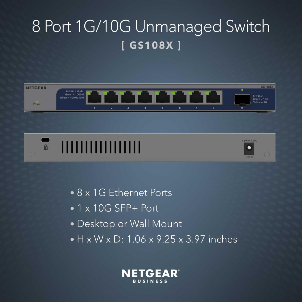 NETGEAR 8-Port 1G/10G Gigabit Ethernet Unmanaged Network Switch (GS108X)