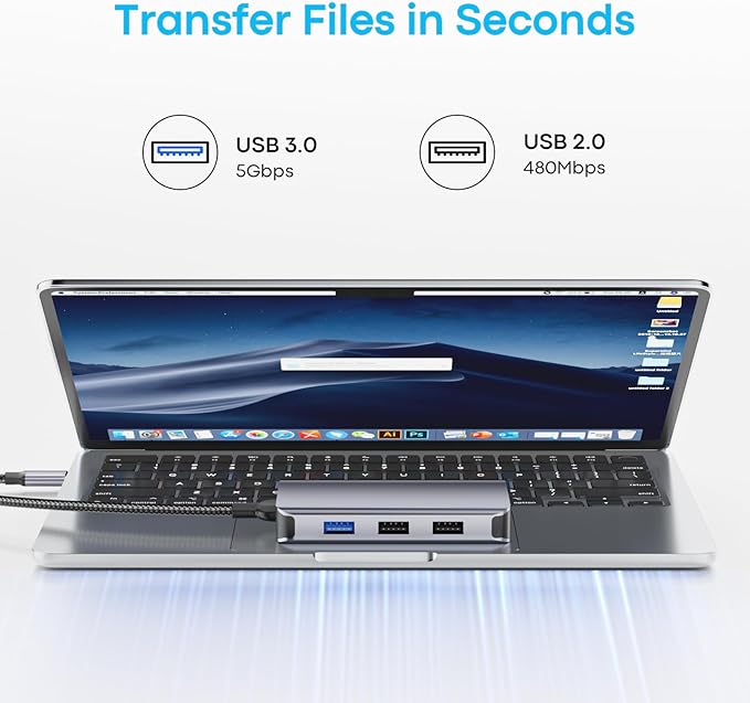 USB C Docking Station Dual Monitor with 2 HDMI, 6-in-1 USB C Hub, Laptop Docking Station with 4K HDMI, 3 USB-A, 100W PD Charging, Thunderbolt Dock Compatible with Dell, HP, Lenovo, Surface