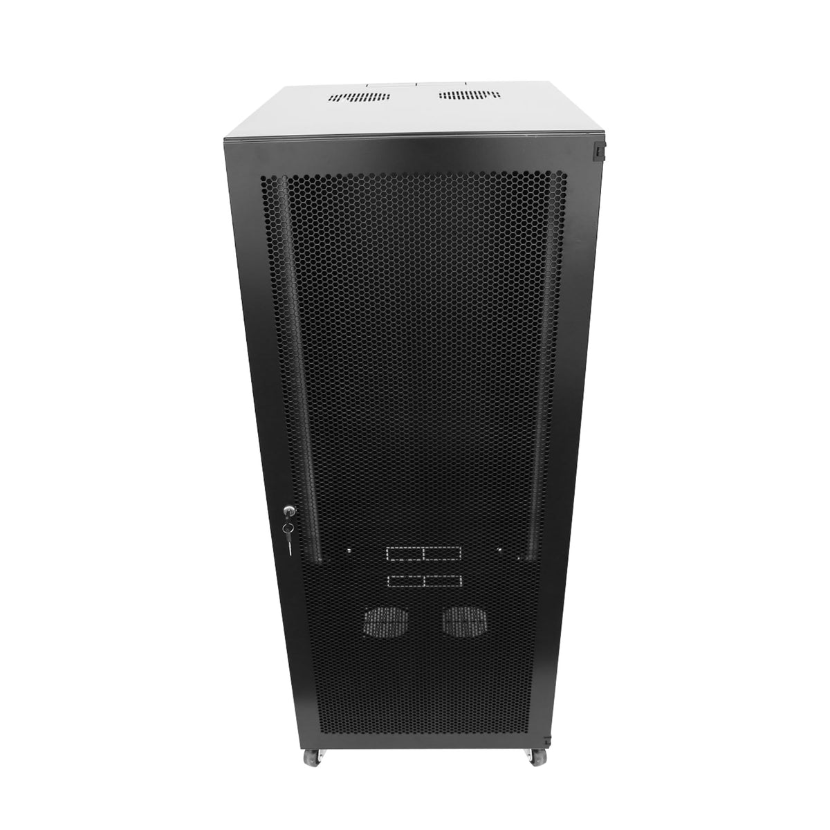 GlobalRack 9U Wall Mount Cabinet, Glass Door, Locking Casters, 2 Fans