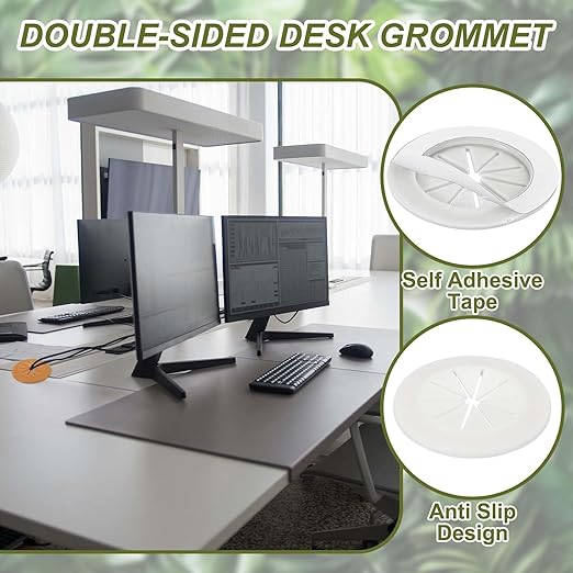 PATIKIL Desk Grommet 1-9/16", 8 Pcs Round Cable Grommet Cord Hole Cover with Adhesive Tape Flexible Table Wire Organizer for Office Home Table Countertop, Light Gray