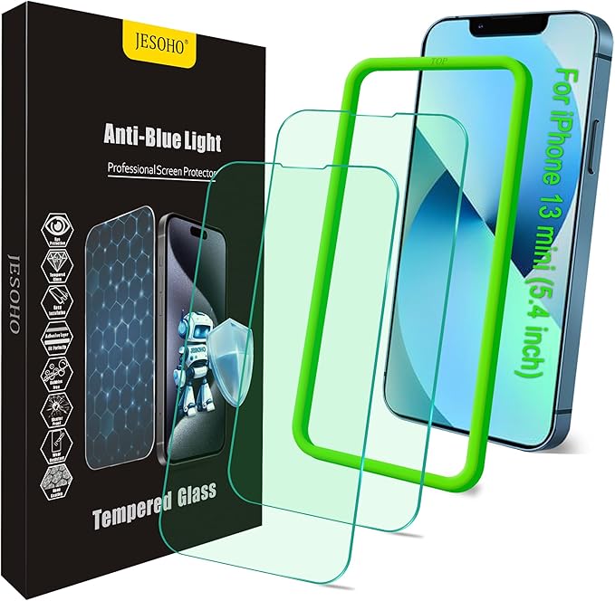 Blue Light Screen Protector for iPhone 13 mini (5.4-inch), Eye Protection,Tempered Glass Film, Scratch-Resistant, No Bubble with Easy Installation Kit, 2 Pack