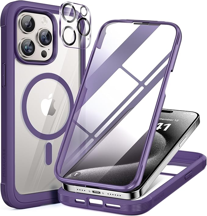 Miracase Magnetic for iPhone 12 Pro Max Case [Compatible with MagSafe] Full-Body Phone case with Built-in Glass Screen Protector& Camera Protector, Military Drop Proof 12 Pro Max Cover
