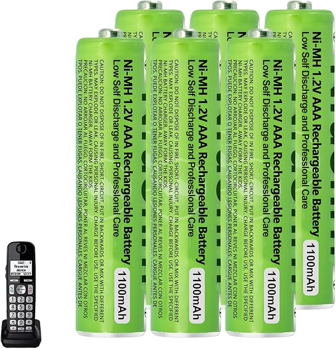 6 Pack NI-MH AAA Rechargeable Battery for Panasonic, 1.2V 1100mah AAA Rechargeable Batteries for Panasonic Cordless Phones Handset, Remote Controls, Electronics