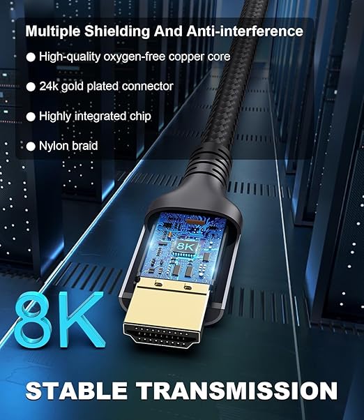 Certified 10K 8K HDMI 2.1 Cable 10 FT, 48Gbps Ultra High Speed HDMI Cable with Ethernet 4K 240Hz 165Hz 144Hz 120Hz 8K60Hz eARC HDCP2.3 HDR10+ PC Laptop TV Monitor Projector