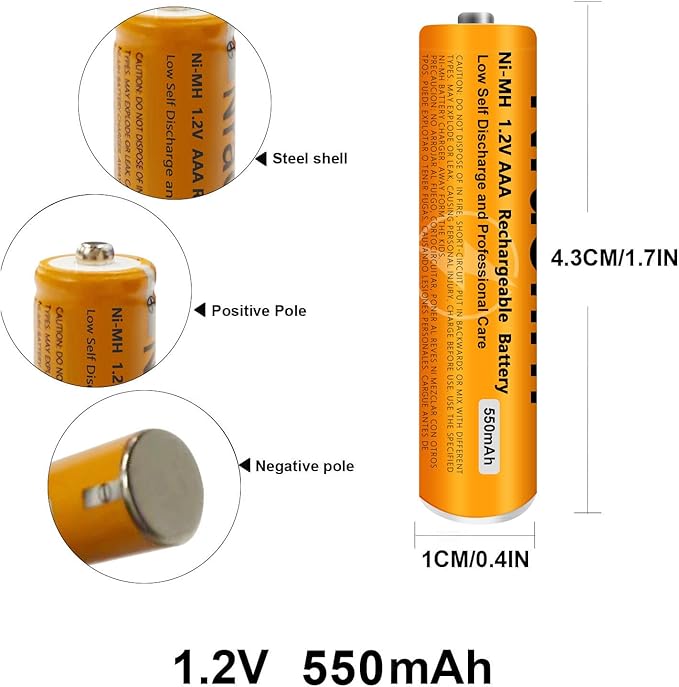 8 Pack NI-MH AAA Rechargeable Battery for Panasonic, 1.2V 550mah AAA Rechargeable Batteries for Panasonic Cordless Phones Handset, Remote Controls, Electronics
