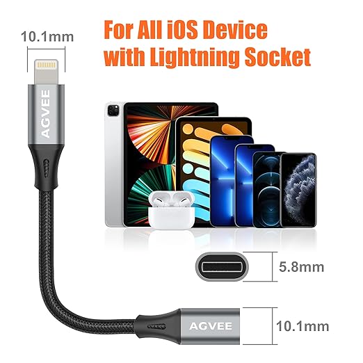 AGVEE 2 Pack 3.3ft Lightning Extension Cable, Braided Female to Male Extender Full Function Cord Compatible with iPhone iPad, Data Sync Video Audio & Charging Charger Connector Adapter, Dark Gray