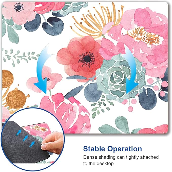 Mouse Pad, Premium-Textured Mouse Mat, Non-Slip Rubber Base Mousepad for Laptop, Computer & PC,9.5×7.9 in,Pink Green Flower