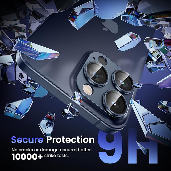 Tensea for iPhone 16 Pro/iPhone 16 Pro Max/iPhone 15 Pro/iPhone 15 Pro Max Camera Lens Protector, Metal Aluminum Alloy Tempered Glass Cover Camera Screen Protector Accessories, Case Friendly Blue