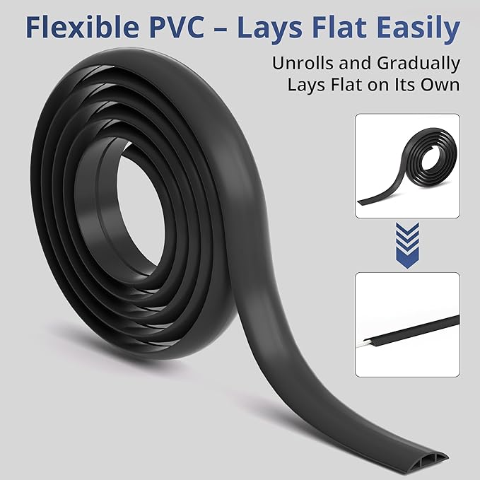 ZhiYo 5.6ft Cord Covers for Wires on Floor, Cord Hider Floor Hide Extension Cords, Soft PVC Cable Cover Cable Protector, Wire Cavity W0.62in H0.31in, Gray Oak Wood
