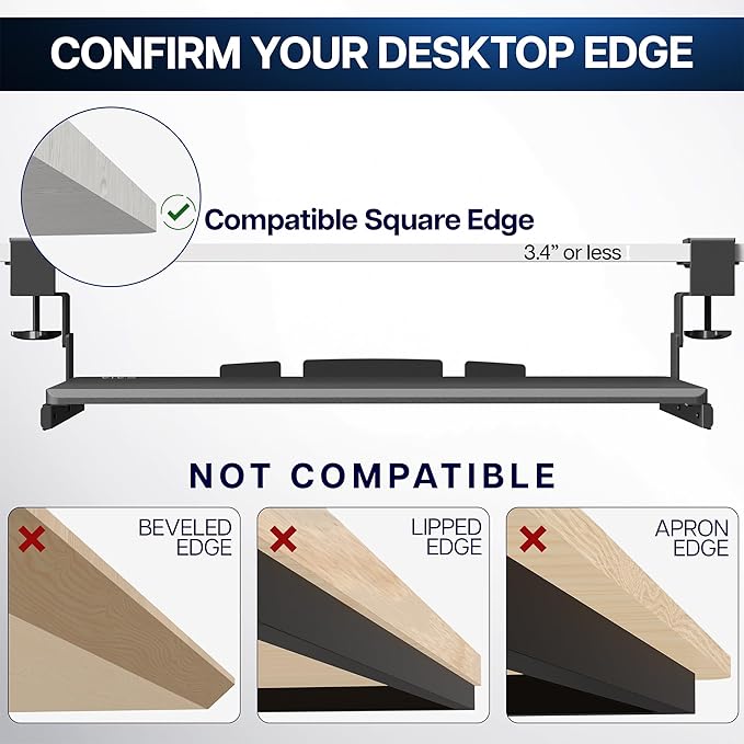 VIVO Large Height Adjustable Under Desk Keyboard Tray, C-clamp Mount System, 27 (33 Including Clamps) x 11 inch Slide-Out Platform Computer Drawer for Typing, Dark Walnut, MOUNT-KB05HD